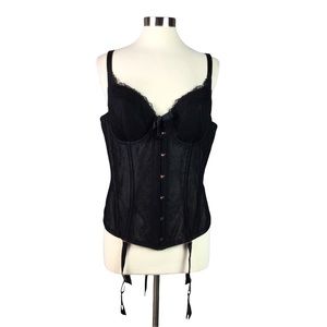 Savage X Fenty 1X Black Bustier with Garters Lace Up Back Corsette